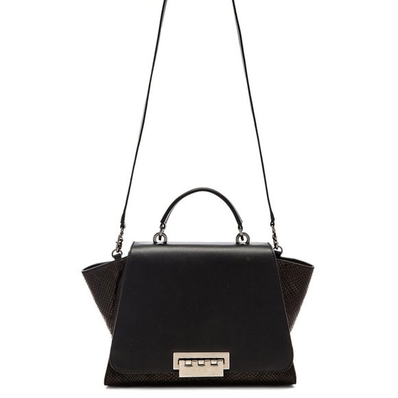ZAC Zac Posen Black Eartha Iconic Soft Top Handle Embossed Satchel - Picture 1 of 5